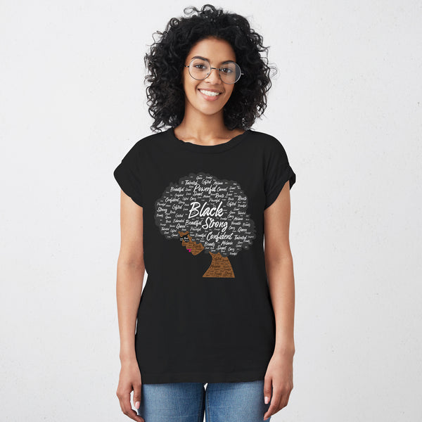 Afro Word Art T-Shirt Black Woman Afro Tees Strong Black Woman Tshirt