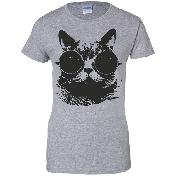 Black Cat Glasses Ladies Custom 100% Cotton T-Shirt - Cool Cat Gift