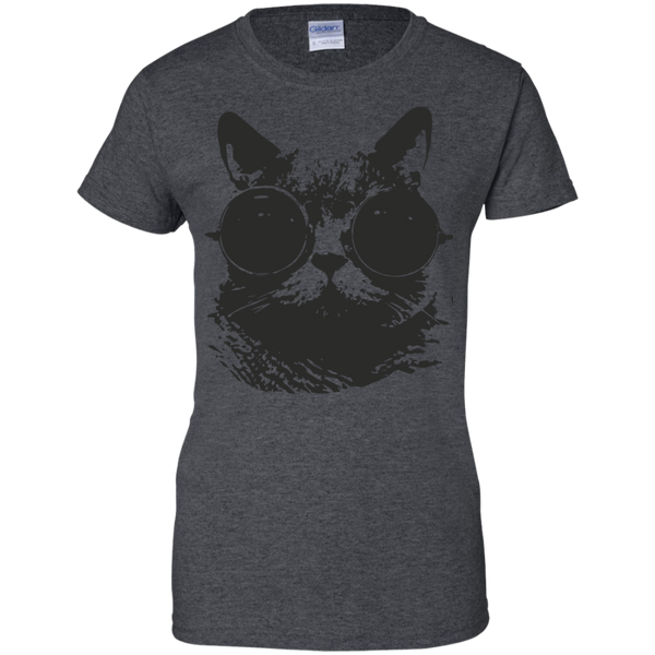 Black Cat Glasses Ladies Custom 100% Cotton T-Shirt - Cool Cat Gift
