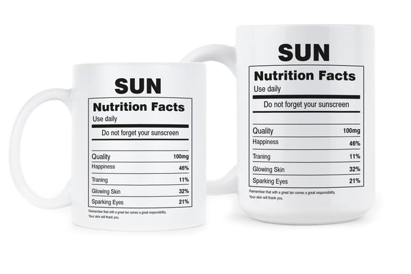 Sun Nutrition Facts Funny Beach Mugs Spring Break Mug