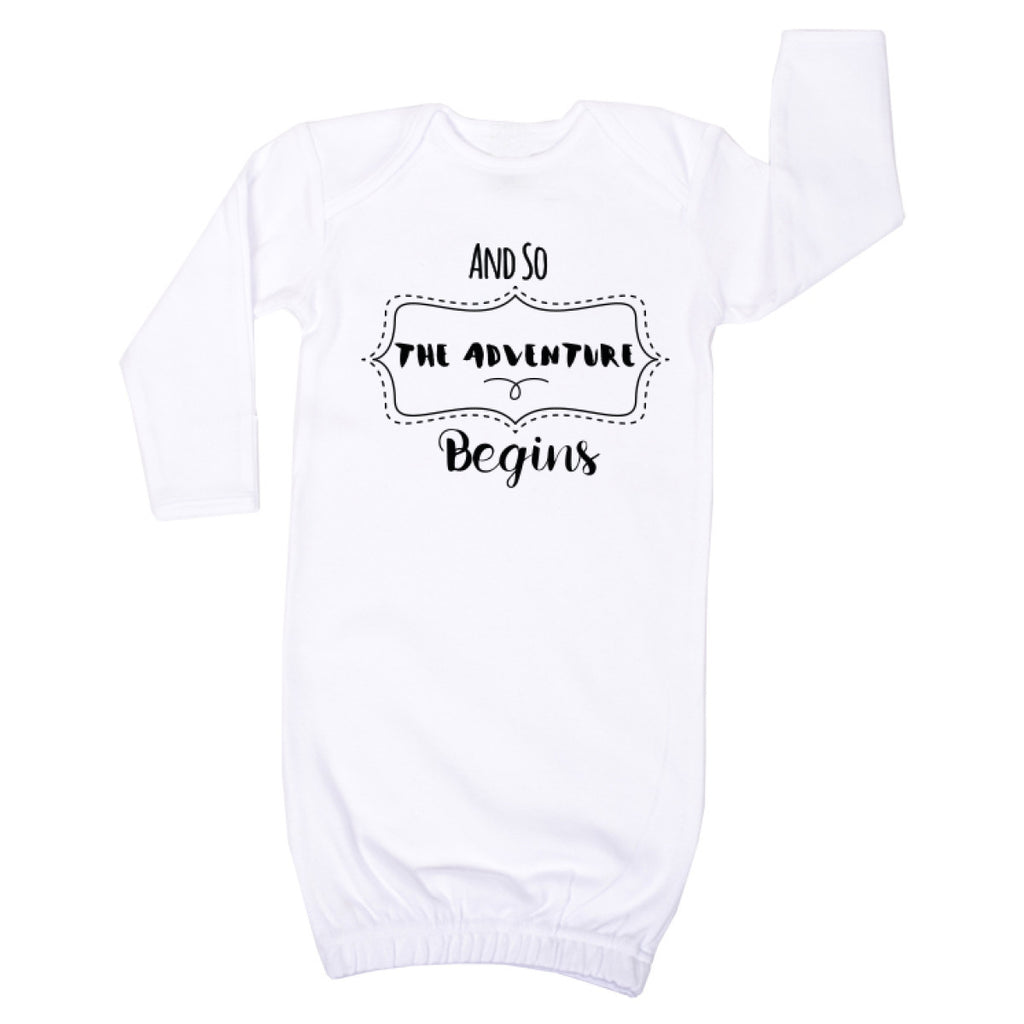 Baby layette And So The Adventure Begins - Infant Day Gown - Baby Shower Gift