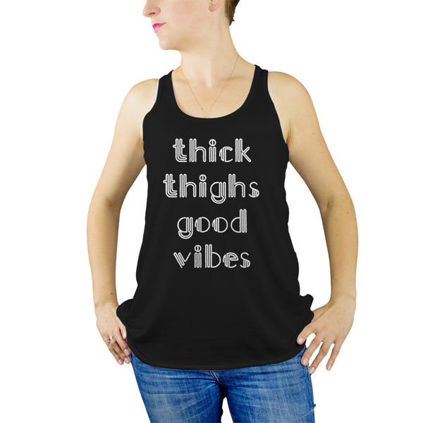 Thick Thighs Good Vibes Tank Cute Workout Tanks with Sayings