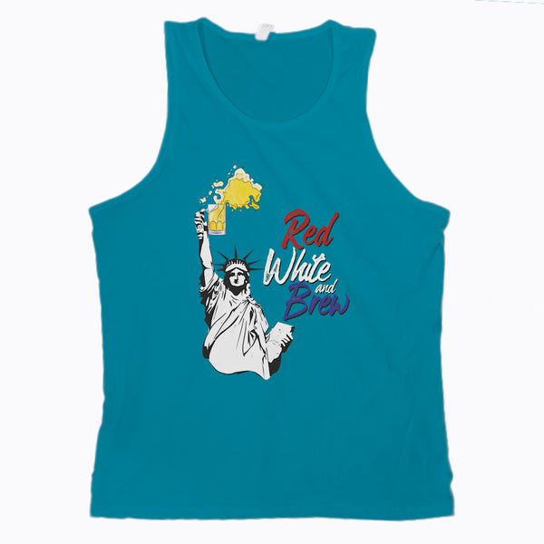 Red White and Brew Tank Top Men Fourth of July Drinking Shirts for Men