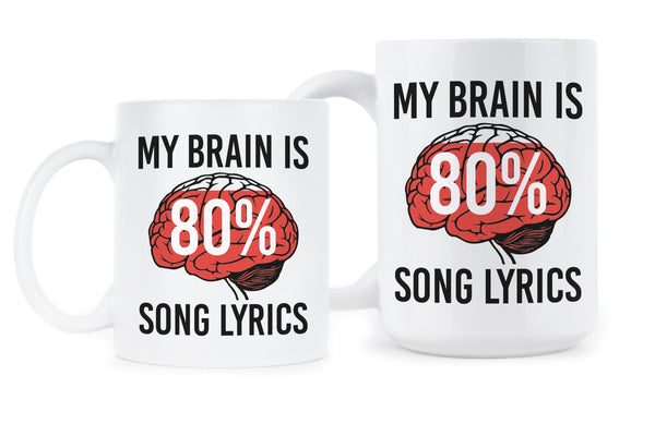 My Brain is 80% Song Lyrics Coffee Mug Music Lover Mug