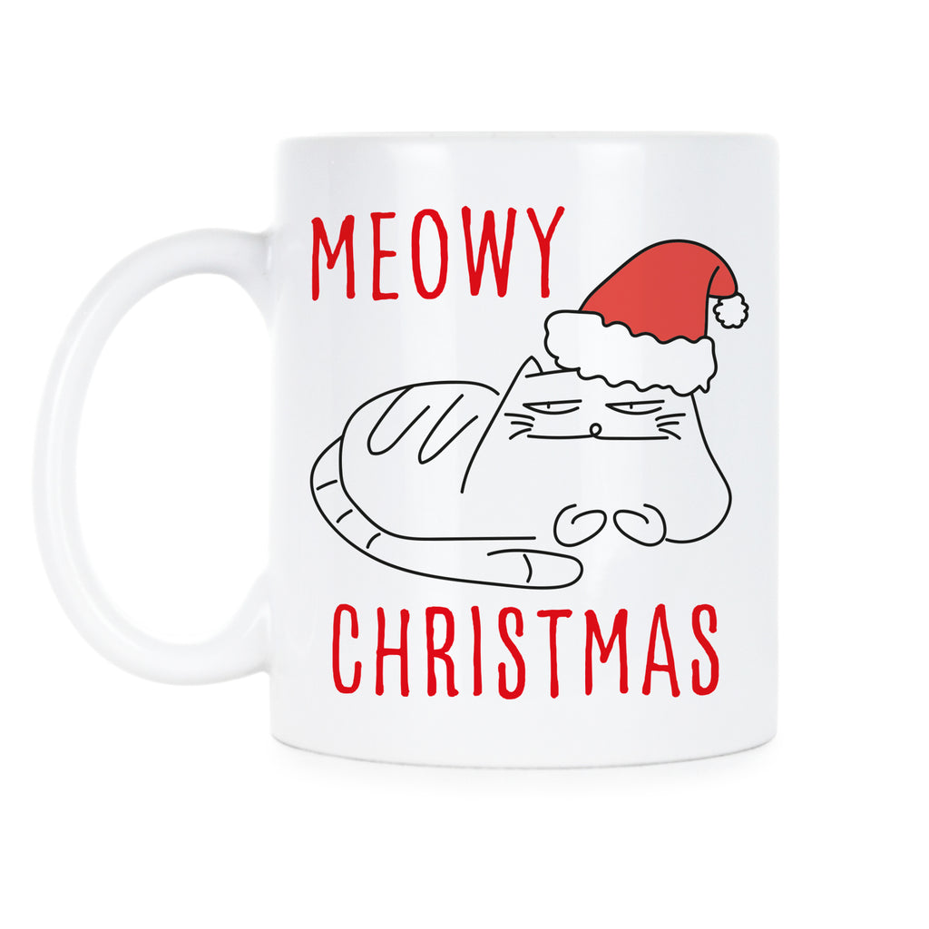 Meowy Christmas Mug Funny Cat Coffee Cup for Xmas